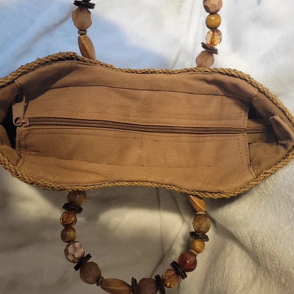 Poppie Jones Brown Woven Handbag with Beaded Handle - Picture 8 of 8